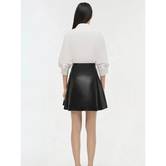 SIMKHAI Padma Poplin Combo Mini Dress in Black 6 New Womens Vegan Faux Leather - Picture 12 of 15